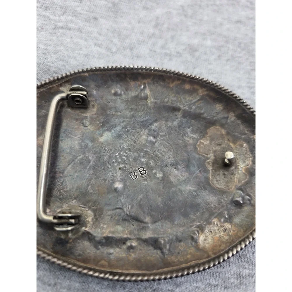 Navajo Benjamin Becenti Sterling Silver Turquoise Inlay Hummingbird Belt Buckle